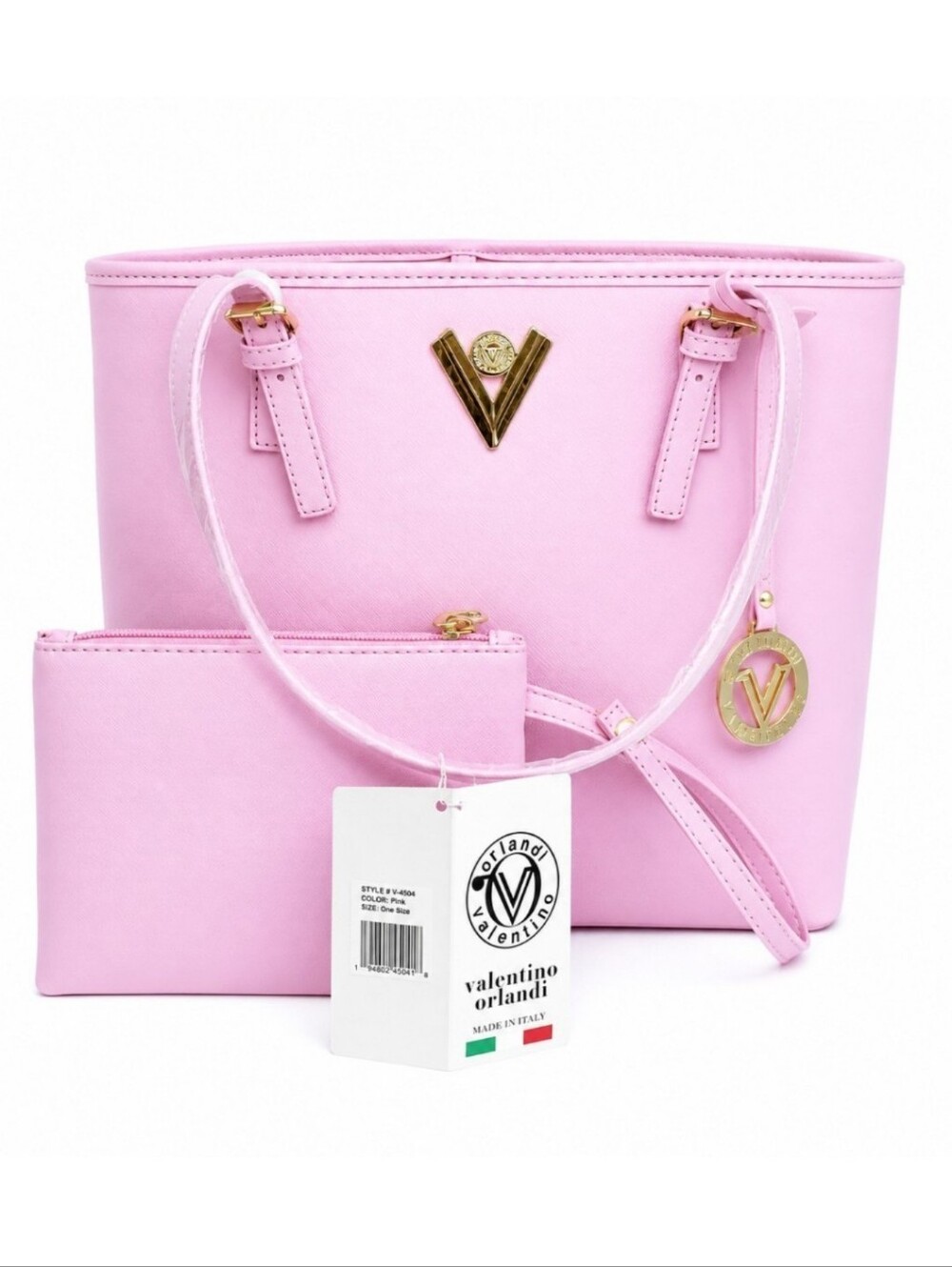 Valentino Orlandi Pink Tote Bag w/ Matching Wristlet NWT Gold Hardware Structure